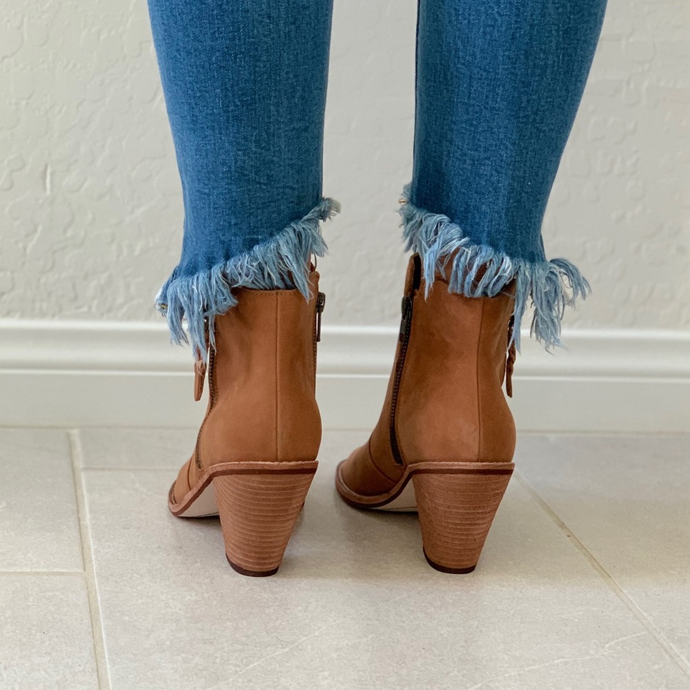 Cognac Genuine Leather Peep Toe Ankle Bootie - Picture 5 of 8